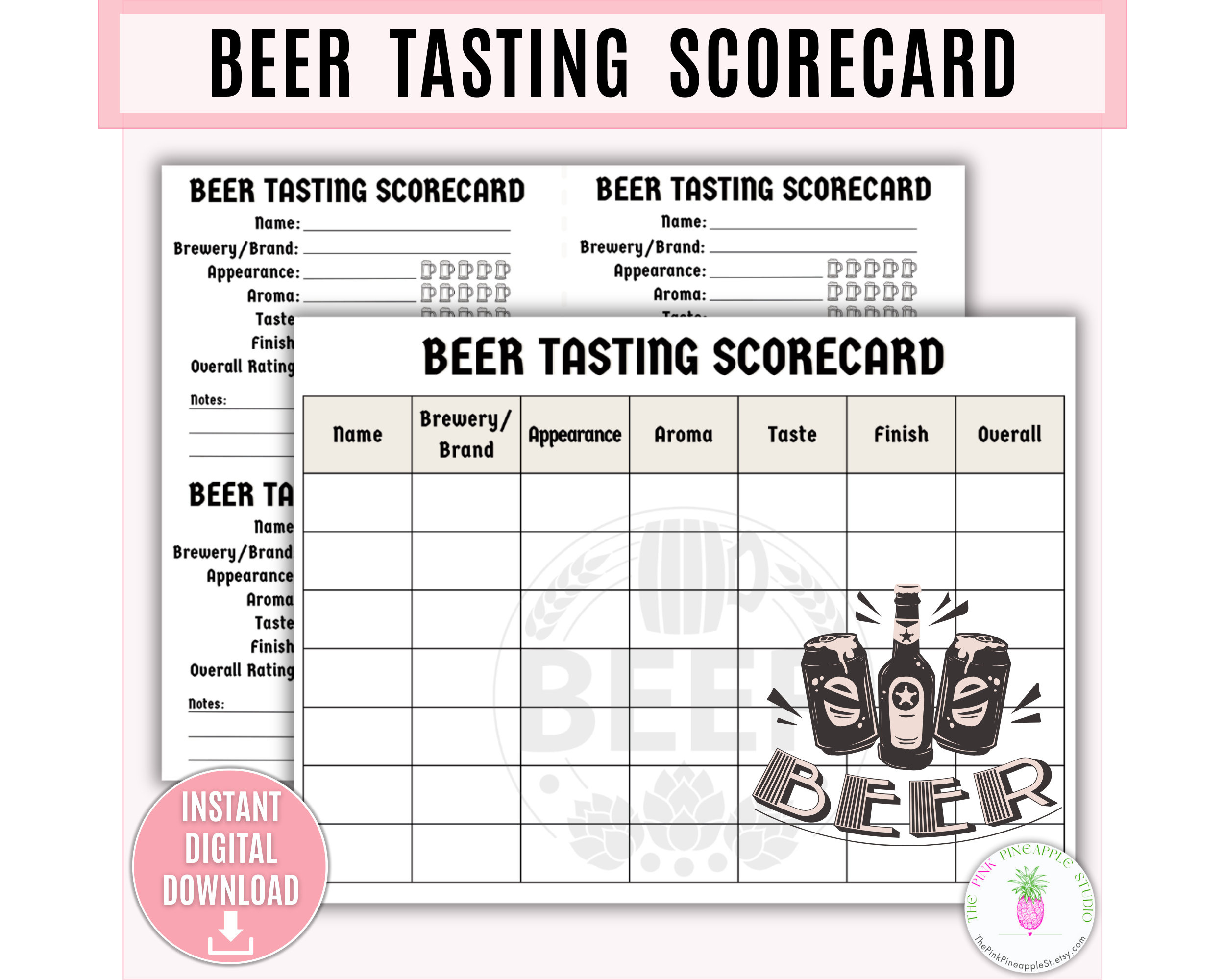 Beer Tasting Scorecard Printable Template, Beer Party Food Tasting intended for Free Printable Beer Tasting Score Sheet