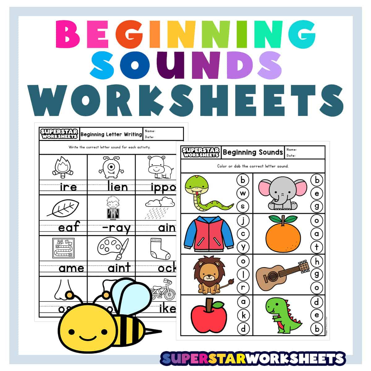 Beginning Sounds Worksheets - Superstar Worksheets with FREE Printable Beginning Middle End Sounds Kindergarten Worksheets