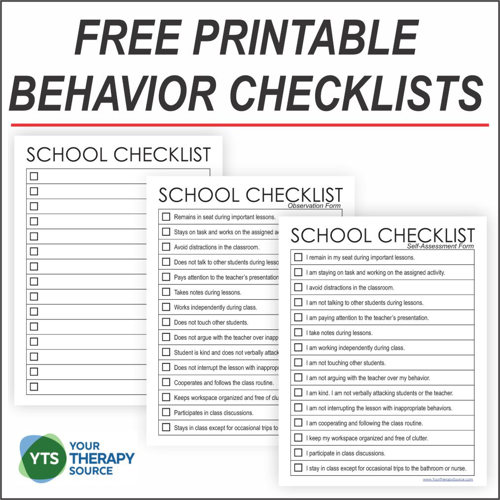 Behavior Checklist For Students - Your Therapy Source for Free Printable Behavior Observation Forms