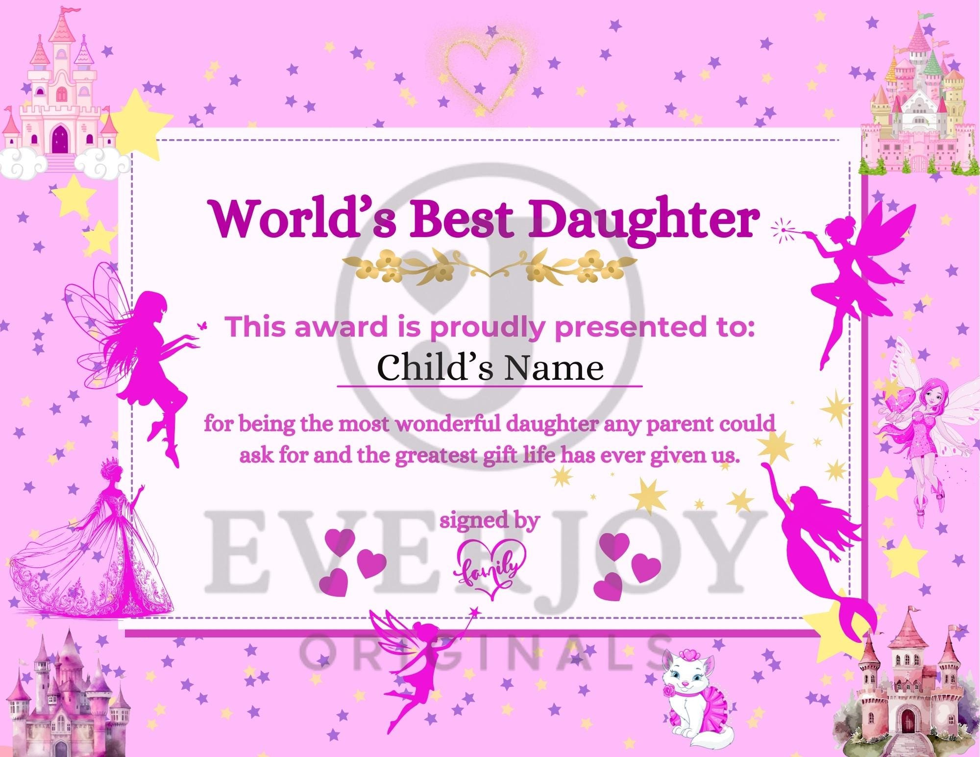 Best Daughter Certificate - Etsy Australia with FREE Printable Best Daughter Certificate