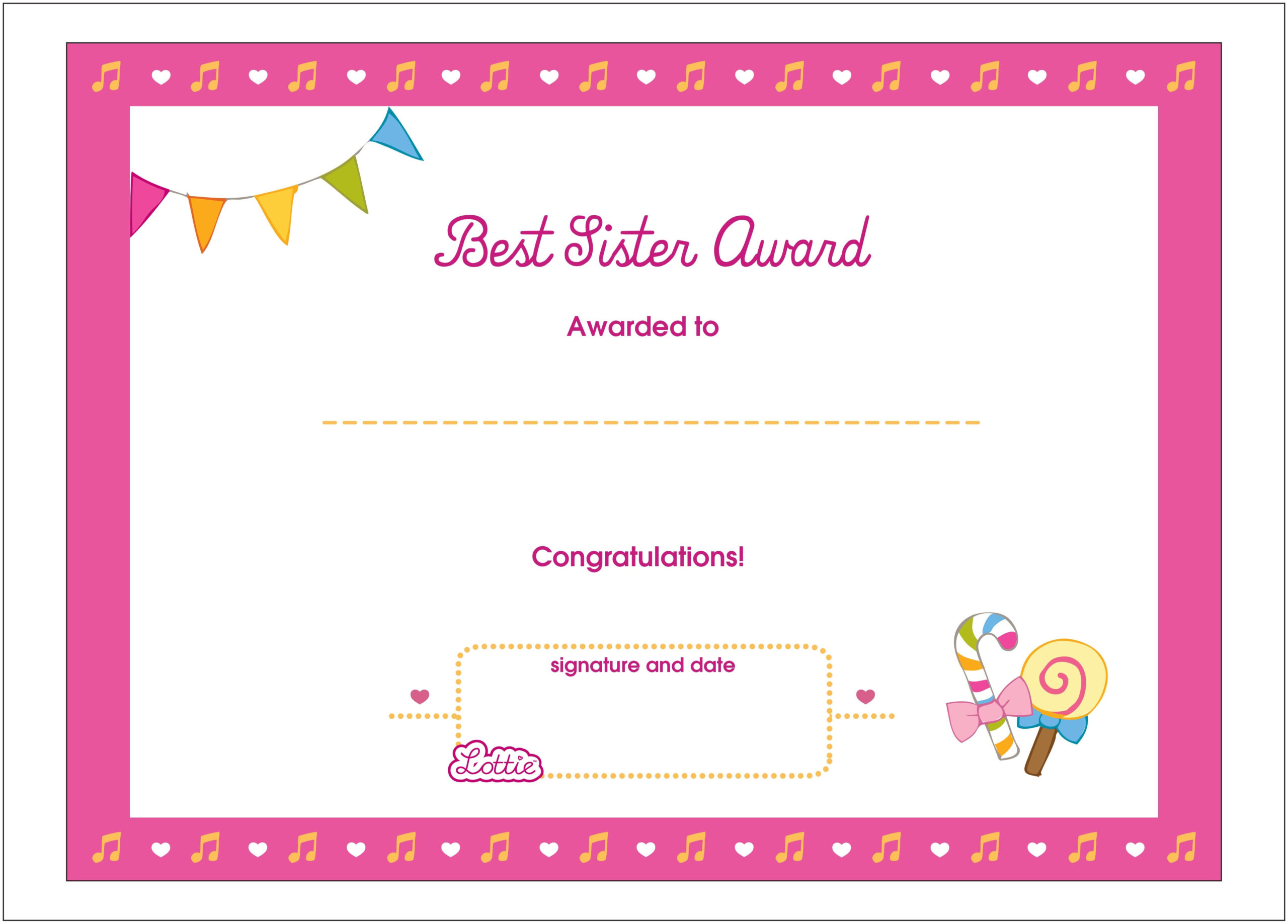 Best Sister Printable Award Certificate in Free Printable Big Sister Certificate