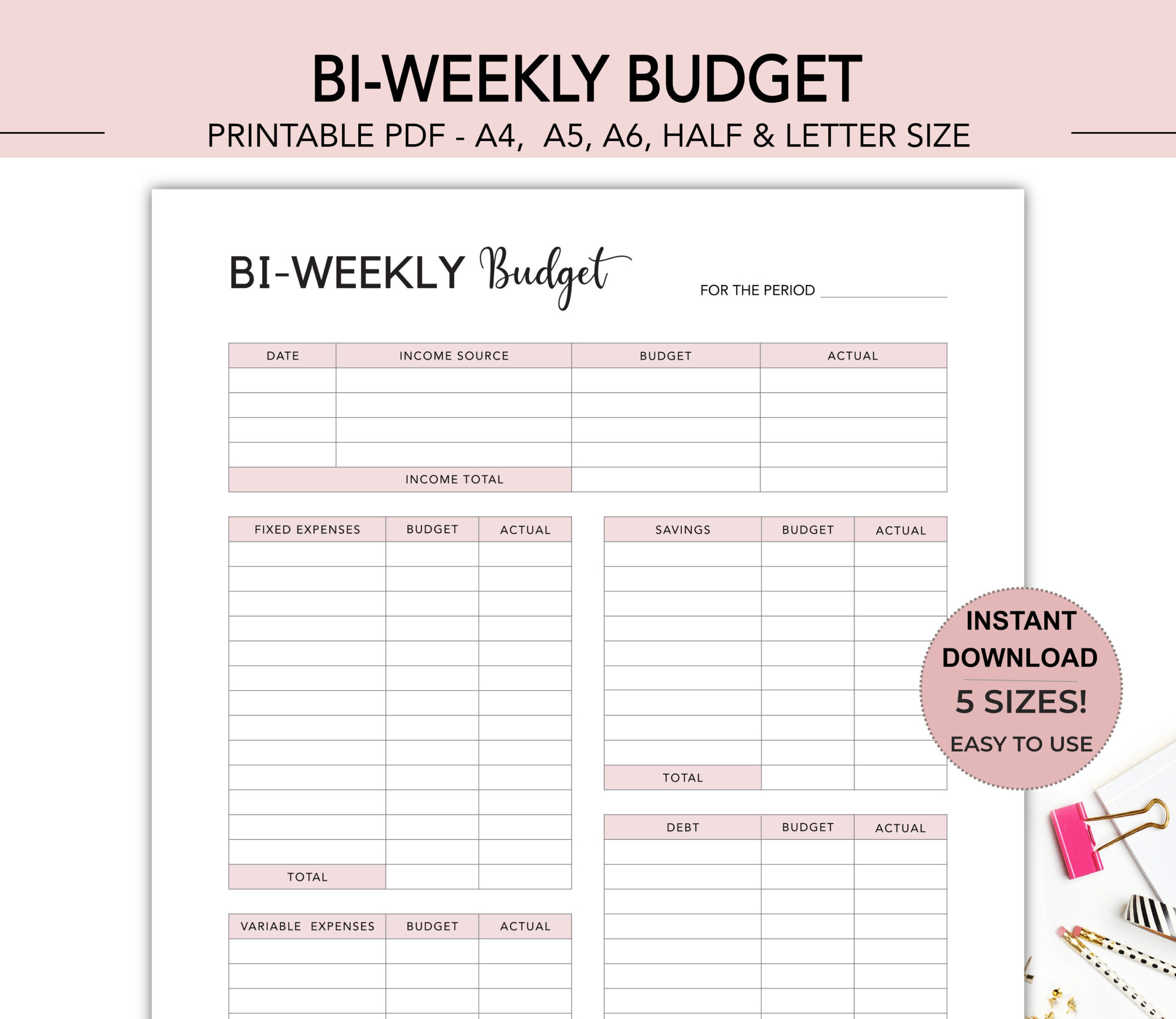 Bi-Weekly Budget Planner Printable: A4, A5, A6, Letter Size (Pdf pertaining to Free Printable Bi Weekly Budget Worksheet