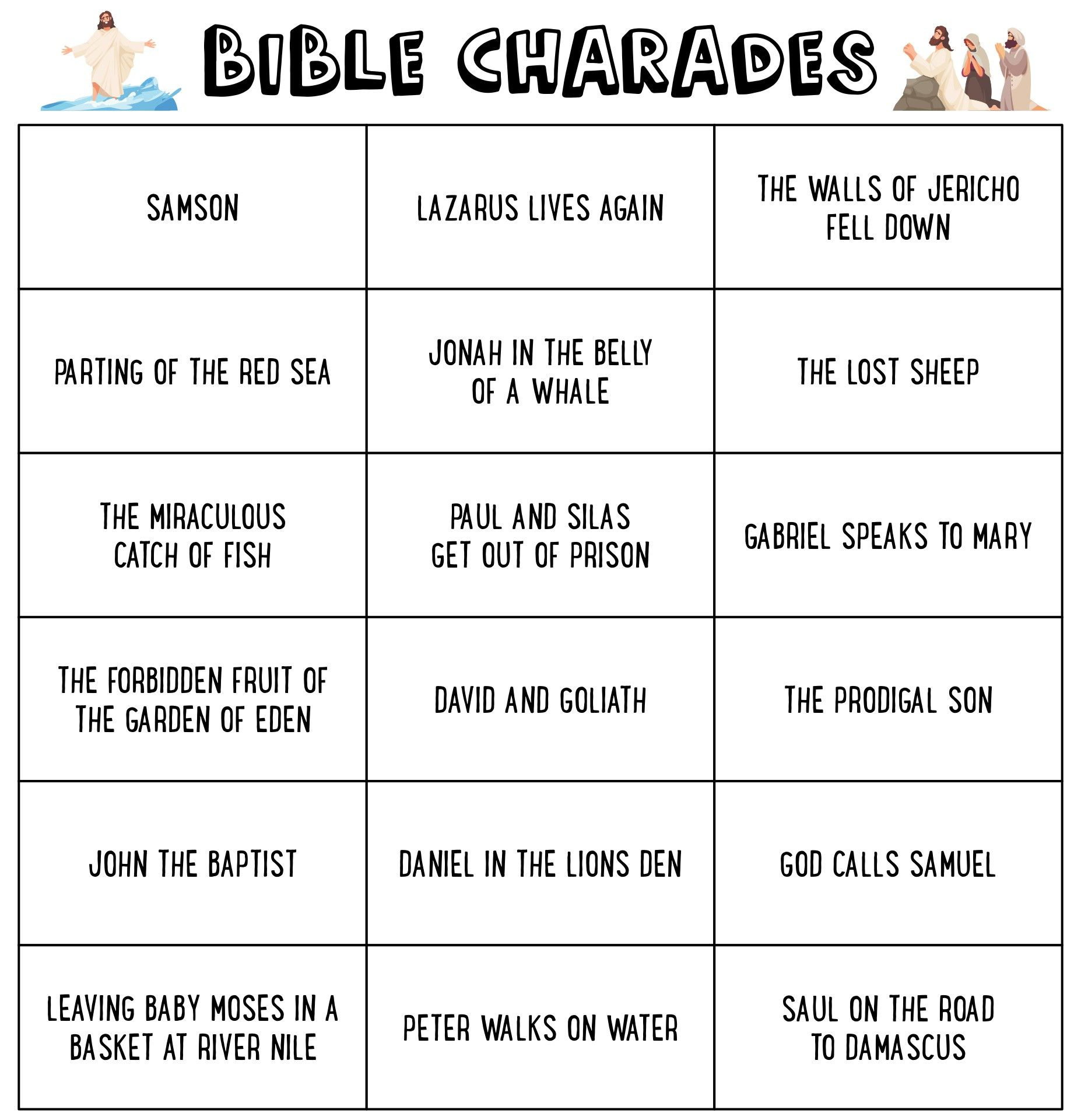 Bible Games Fun - 10 Free Pdf Printables | Printablee with FREE Printable Bible Charades Cards