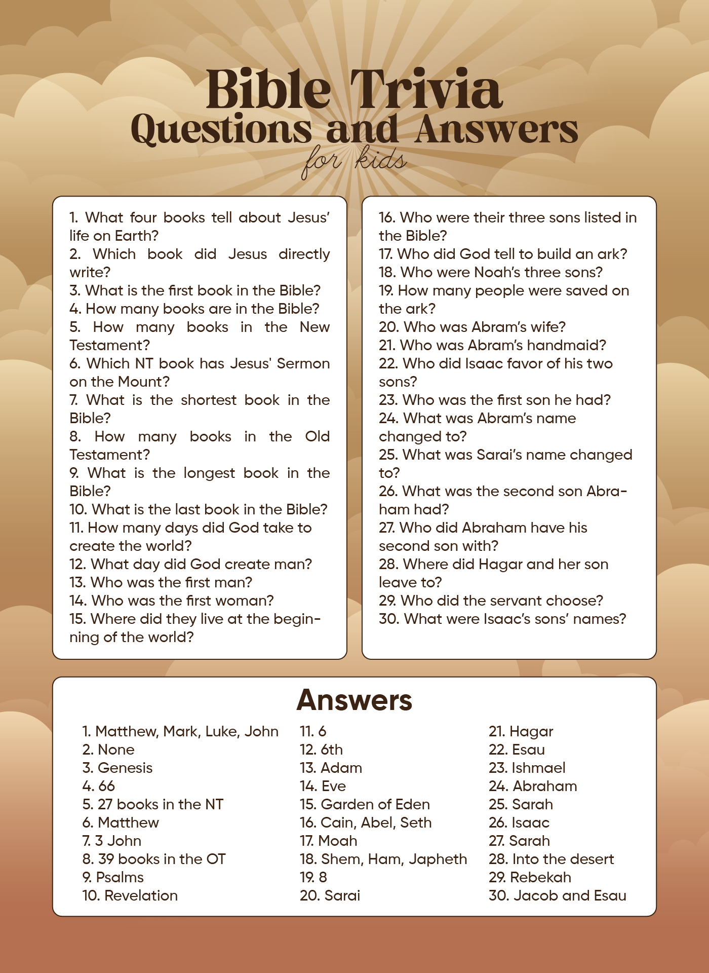 Bible Trivia Questions And Answers - 10 Free Pdf Printables regarding FREE Printable Bible Trivia Questions and Answers