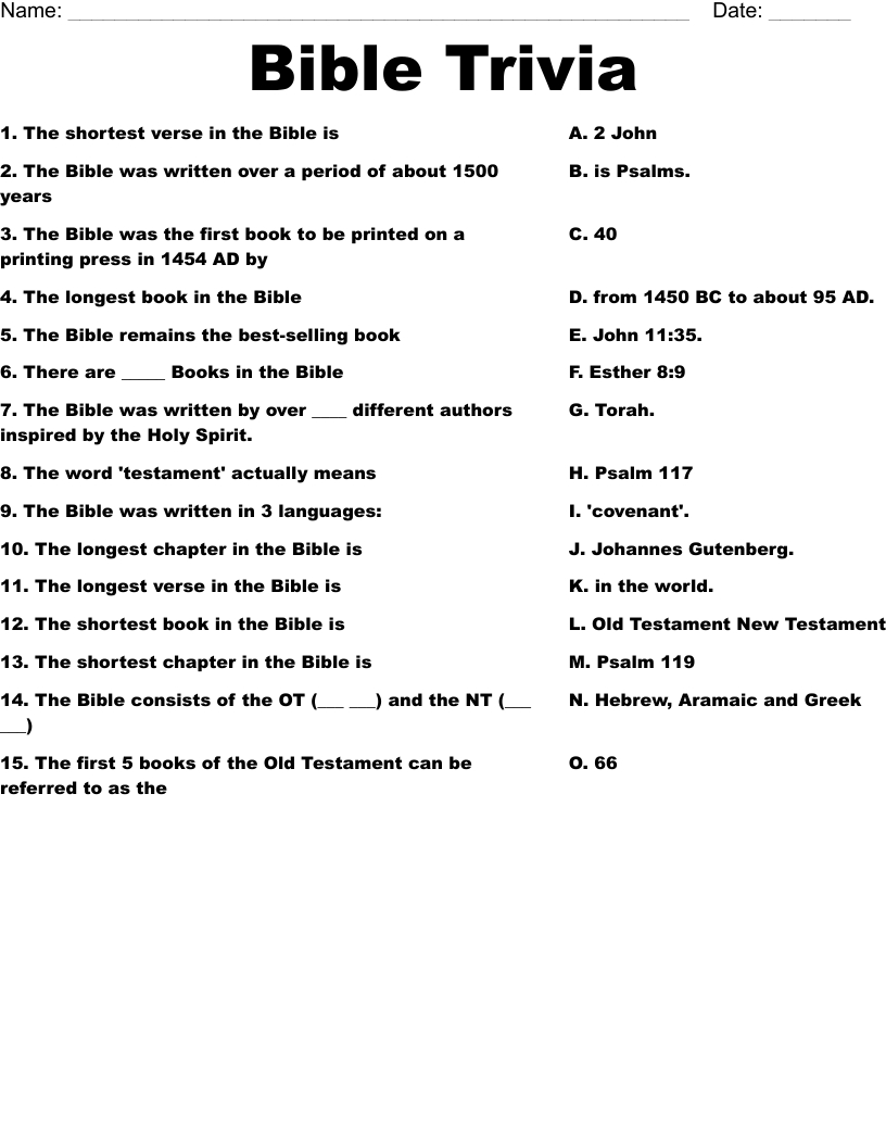 Bible Trivia Worksheet - Wordmint within Free Printable Bible Trivia Questions And Answers Multiple Choice