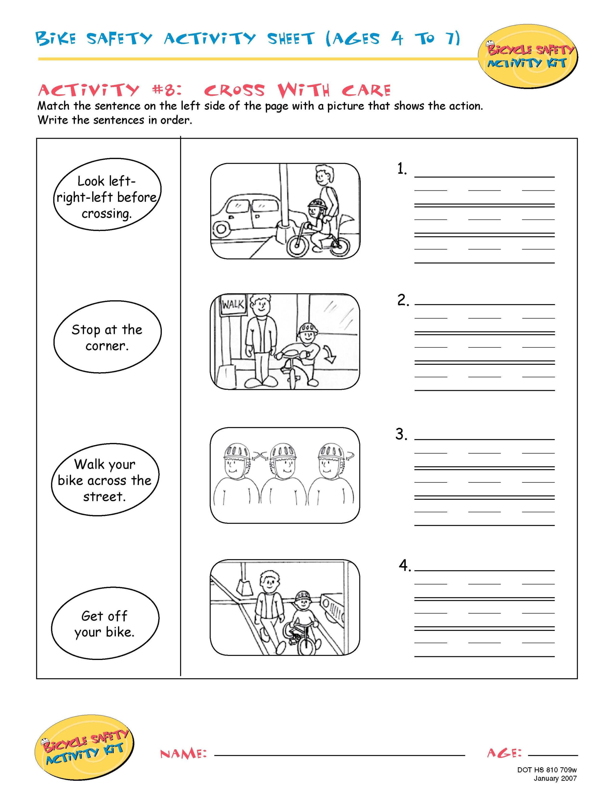 Bike Safety Activity Sheet (Ages 4 To 7): Cross With Care throughout FREE Printable Bike Safety Worksheets