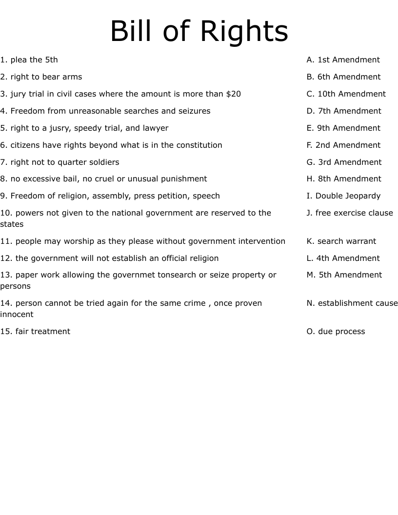 Bill Of Rights Worksheet - Wordmint with Free Printable Bill Of Rights