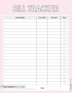 Bill Organizer Template - 39 Cute &amp; Free Printable Bill Trackers in Free Printable Bill Payment Log
