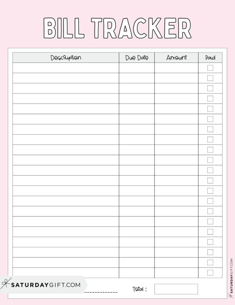 Bill Organizer Template - 39 Cute &amp;amp; Free Printable Bill Trackers in Free Printable Bill Payment Log