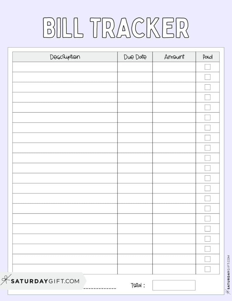 Bill Organizer Template - 39 Cute &amp;amp; Free Printable Bill Trackers with regard to Free Printable Bill Payment Organizer