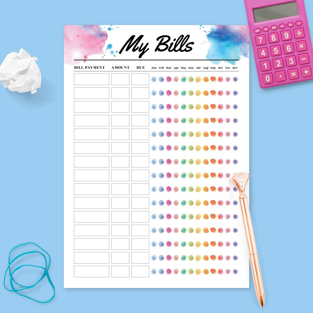 Bill Tracking Planner for FREE Printable Bill Payment Chart