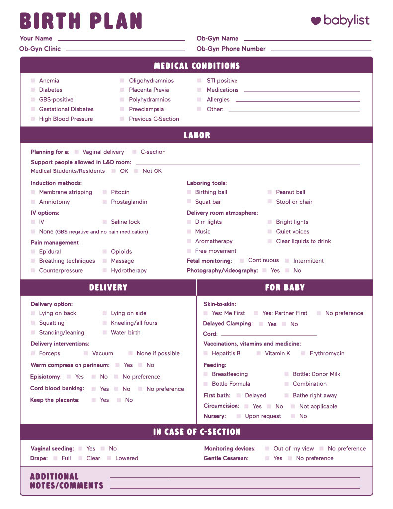 Birth Plan Template | How To Write A Perfect Labor &amp;amp; Delivery Plan with regard to FREE Printable Birth Plan Template