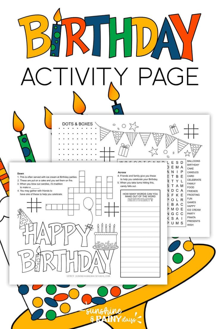 Birthday Activity Sheet in Free Printable Birthday Activity Sheets