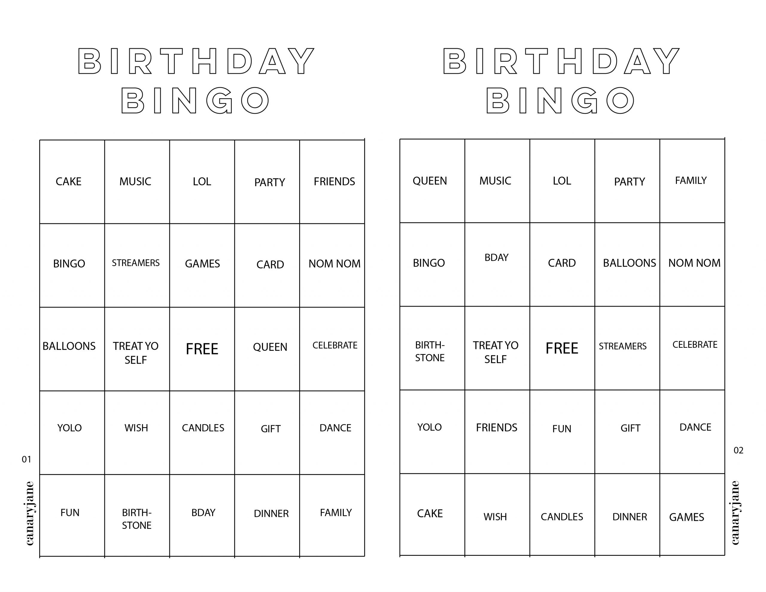 Birthday Bingo Free Printable – Canary Jane in Free Printable Birthday Bingo Cards For Adults