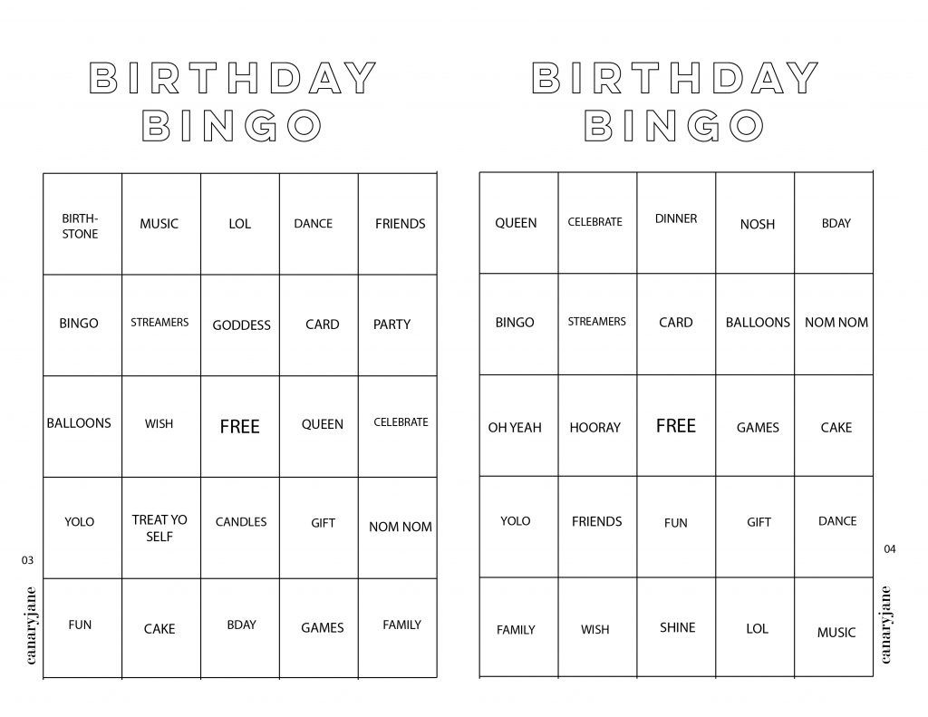 Birthday Bingo Free Printable – Canary Jane intended for FREE Printable Birthday Party Bingo Games