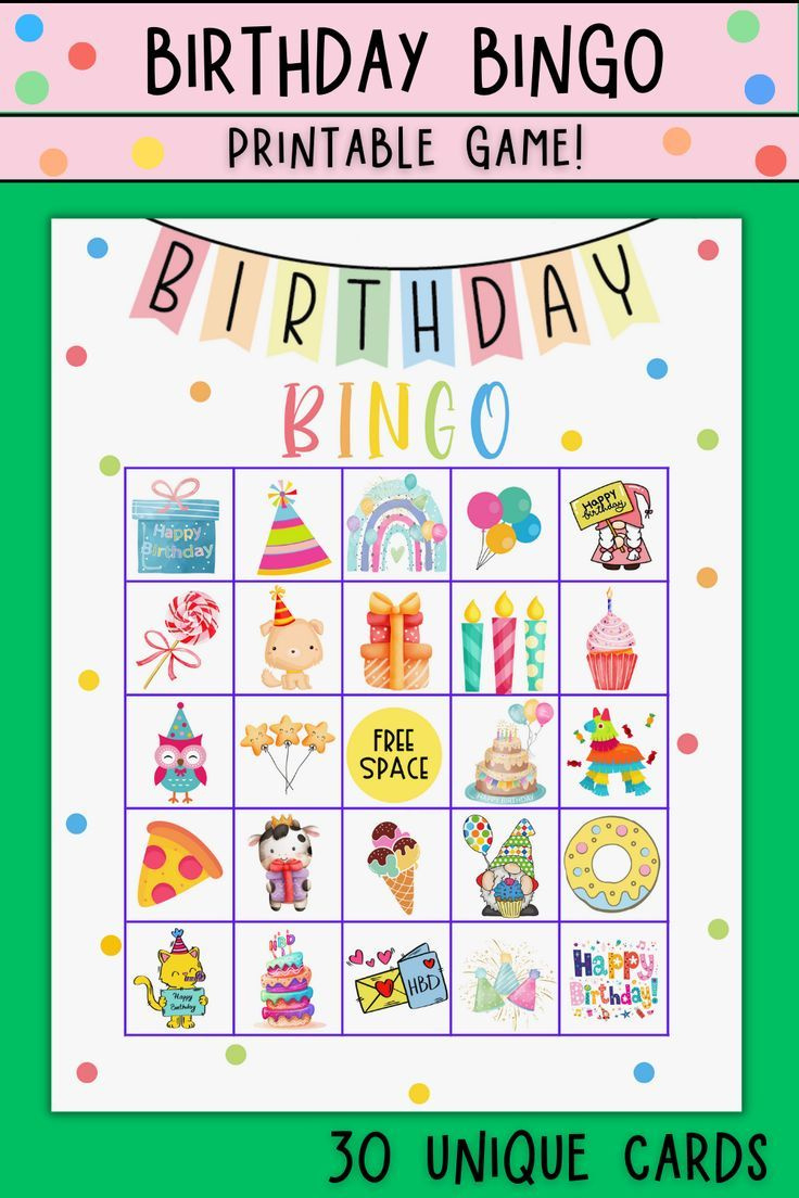 Birthday Bingo, Kids Bingo Game, Printable Birthday Party Bingo for Free Printable Birthday Party Bingo Games