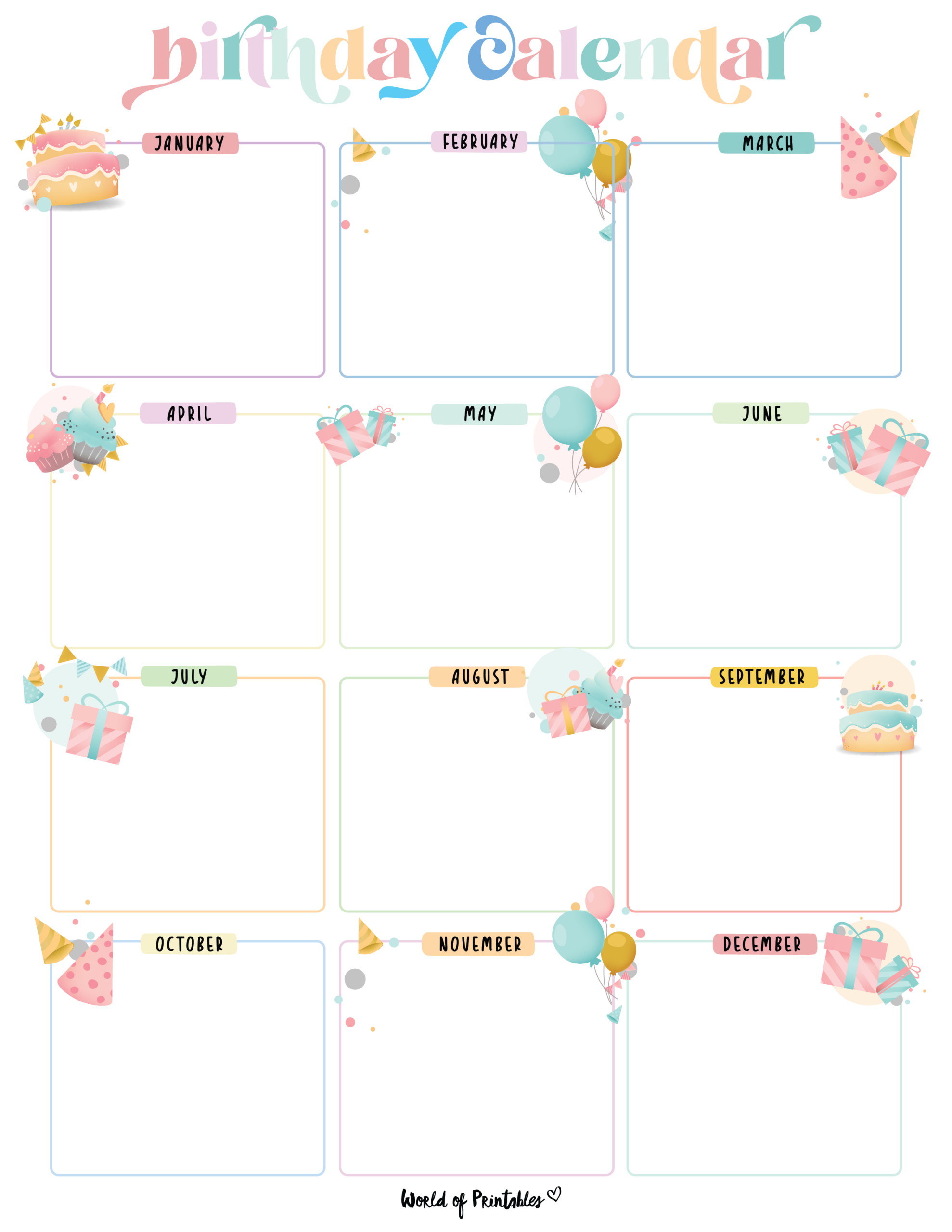 Birthday Calendars - World Of Printables intended for Free Printable Birthday Chart Template