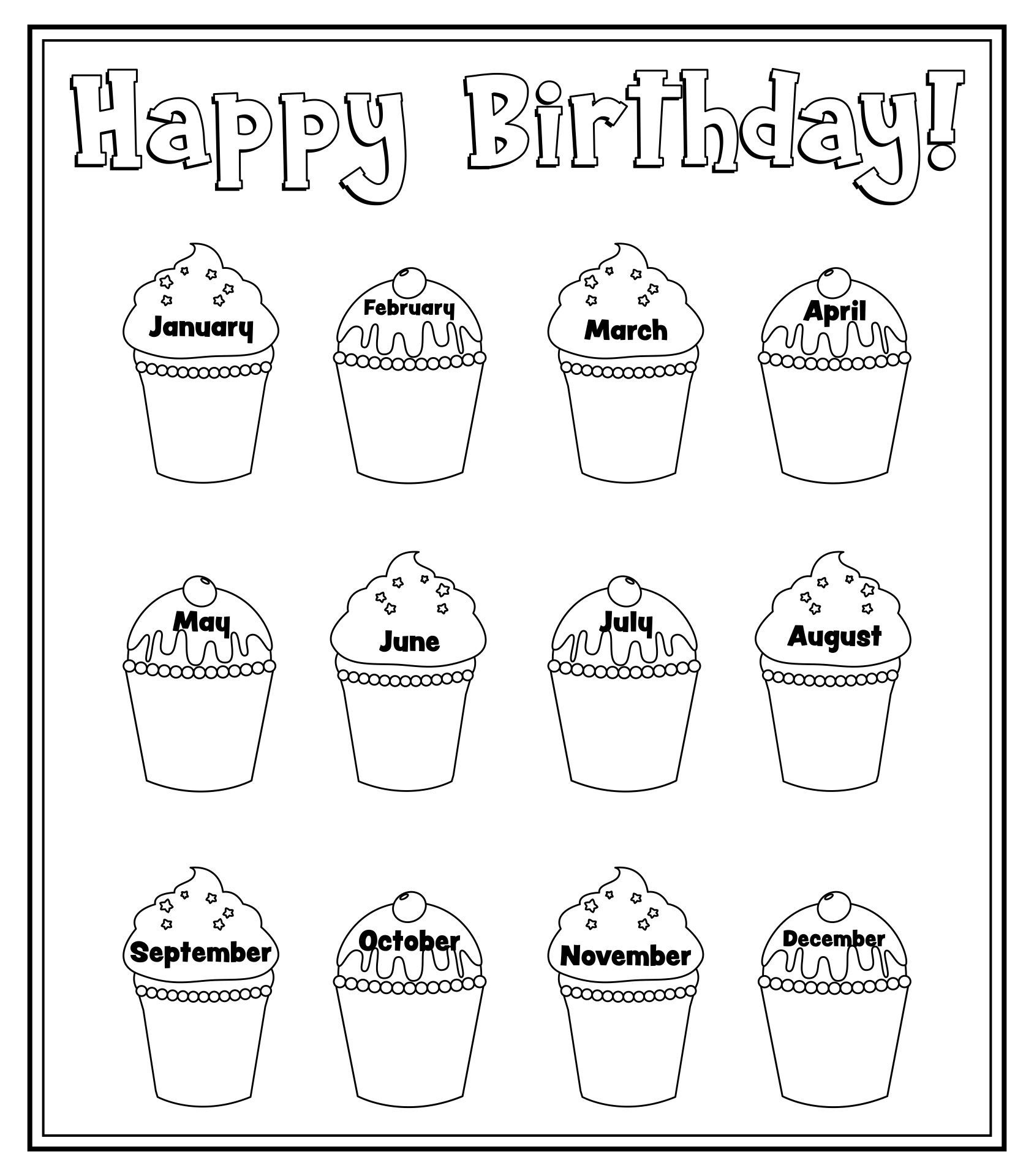 Birthday Cupcake Outlines - 10 Free Pdf Printables | Printablee with FREE Printable Birthday Cupcakes Clipart with Months