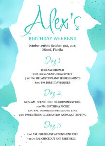 Birthday Itinerary Free Google Docs Template - Gdoc.io intended for FREE Printable Birthday Itinerary Template