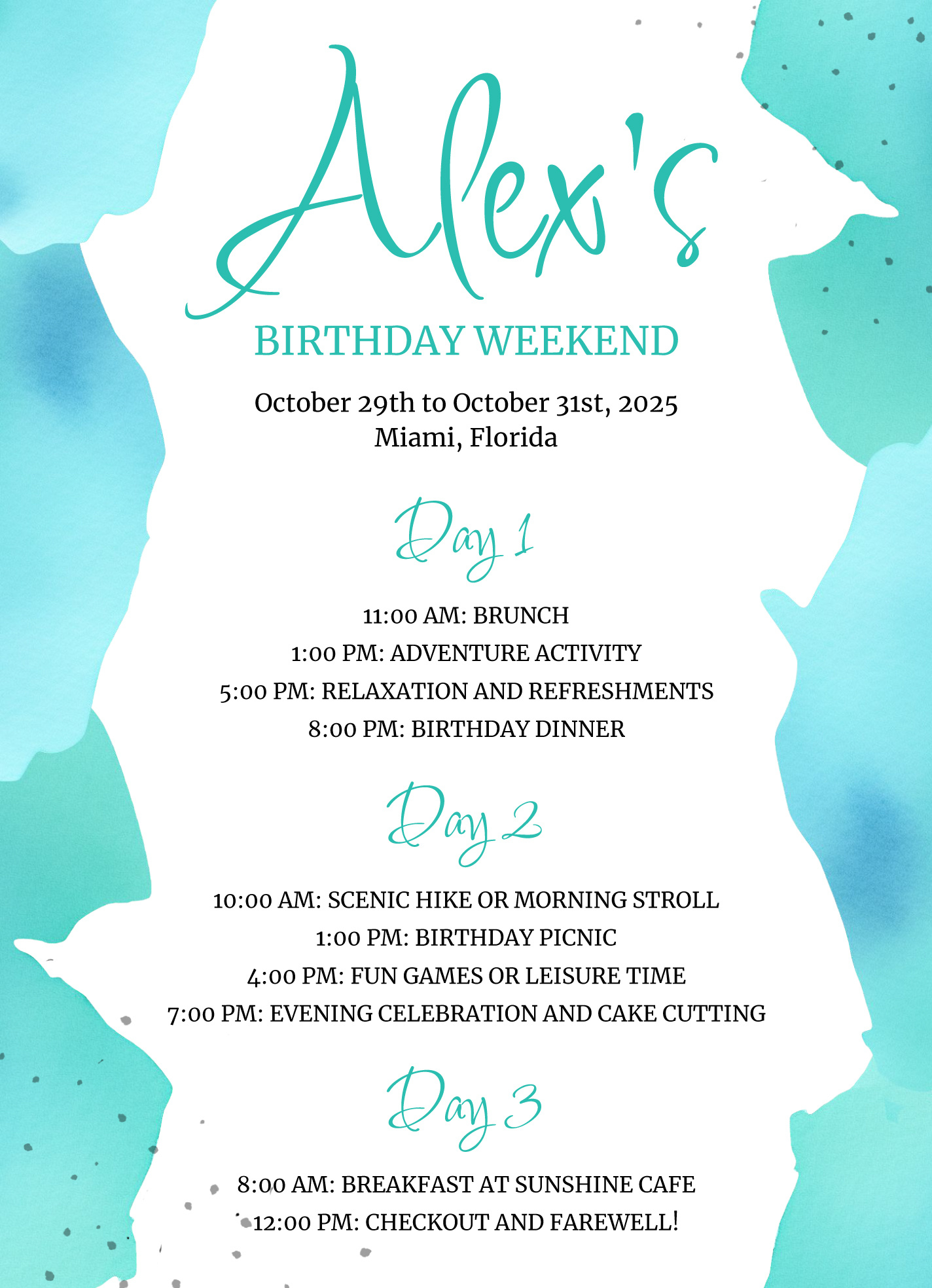 Birthday Itinerary Free Google Docs Template - Gdoc.io intended for FREE Printable Birthday Itinerary Template