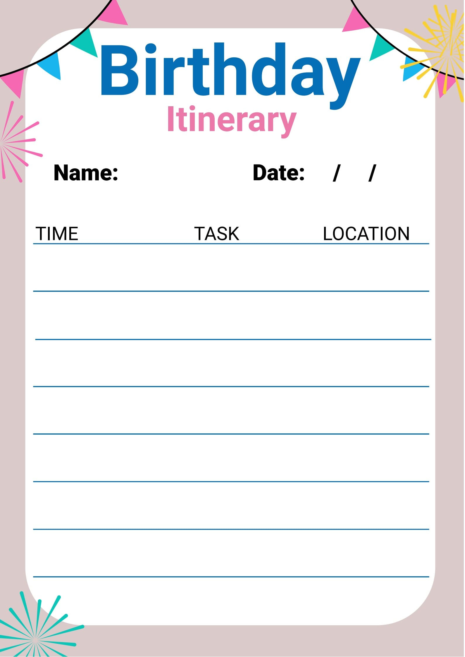 Birthday Itinerary Template | Pdf Agile within Free Printable Birthday Itinerary Template