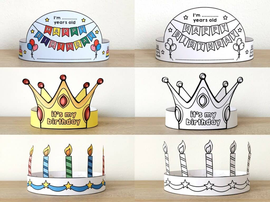 Birthday Paper Crowns (Colored + For Coloring) – Happy Paper Time inside Free Printable Birthday Crown Template