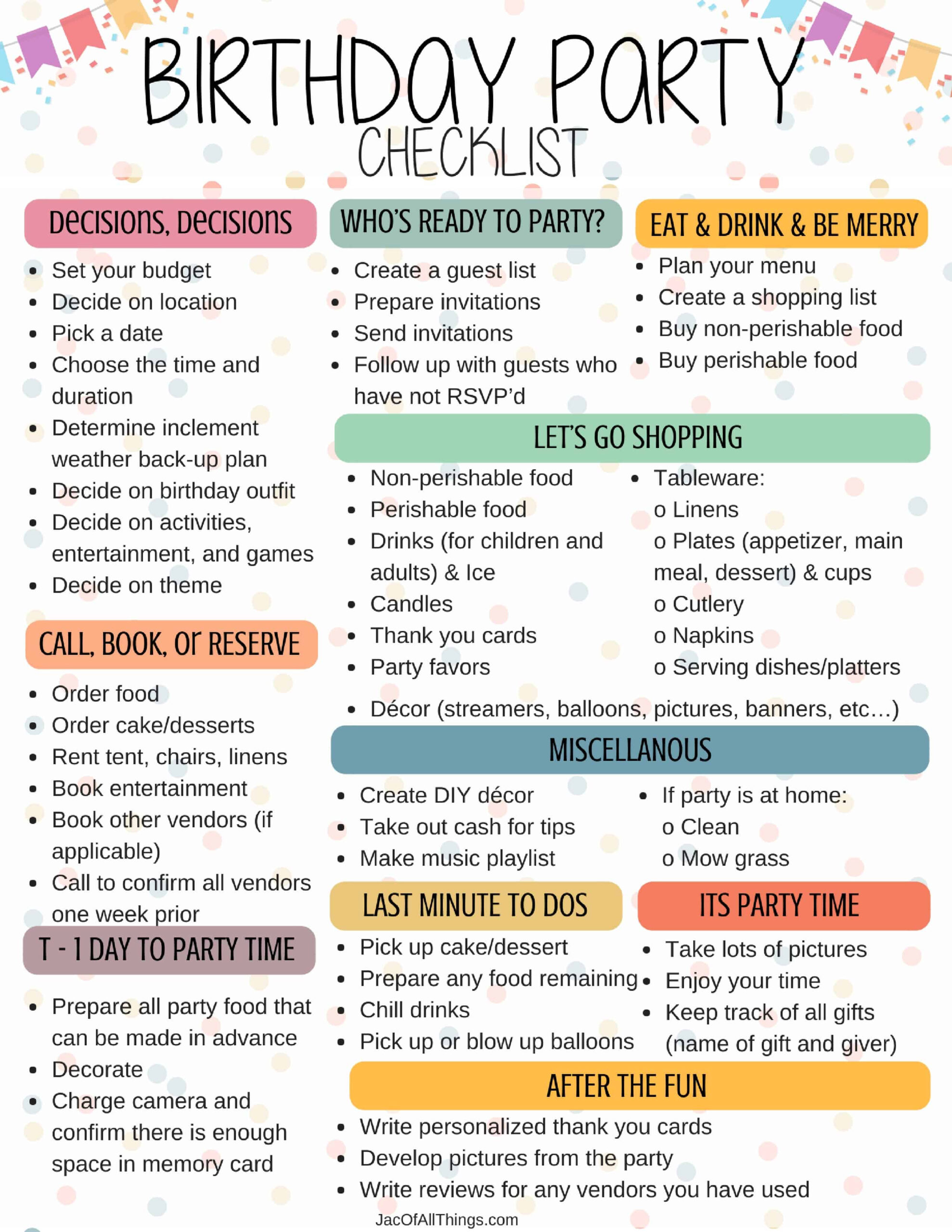 Birthday Party Checklist - Jac Of All Things with Free Printable Birthday Party Planner