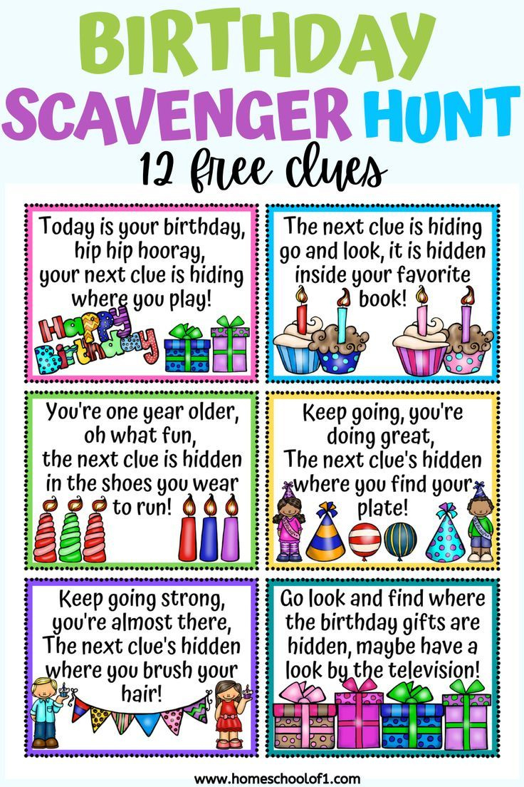 Birthday Scavenger Hunt Printable Clues (Free) regarding Free Printable Birthday Scavenger Hunt Clues