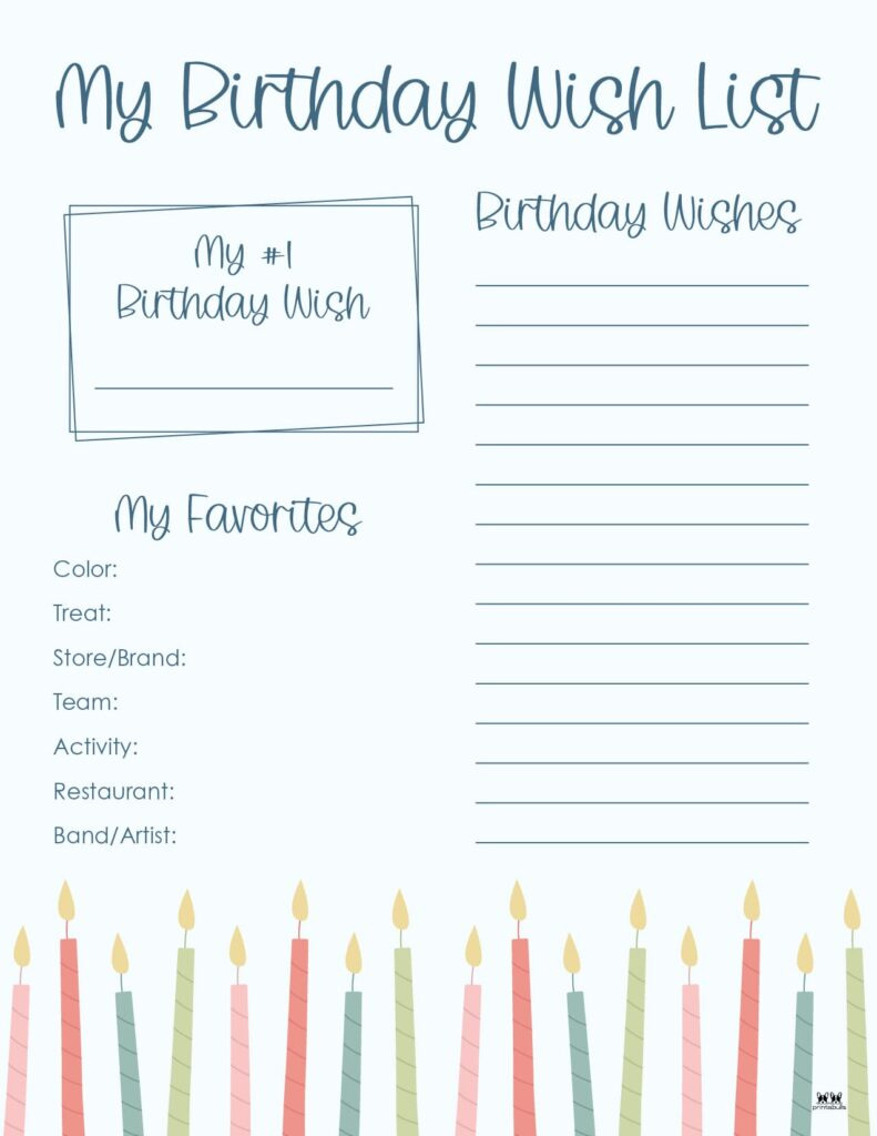 Birthday Wish List Templates - 12 Free Lists | Printabulls for Free Printable Birthday Wish List Printable