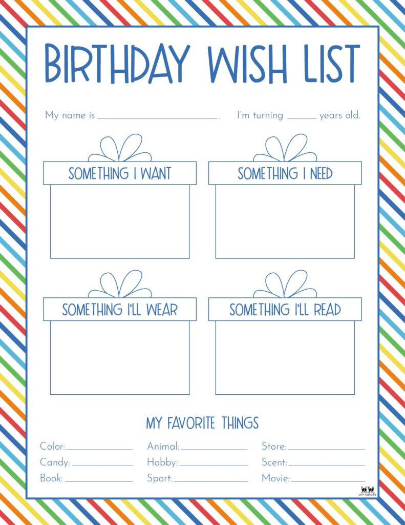 Birthday Wish List Templates - 12 Free Lists | Printabulls in Free Printable Birthday Wish List Template