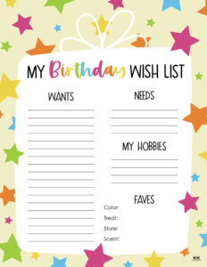 Birthday Wish List Templates - 12 Free Lists | Printabulls intended for FREE Printable Birthday Wish List Printable