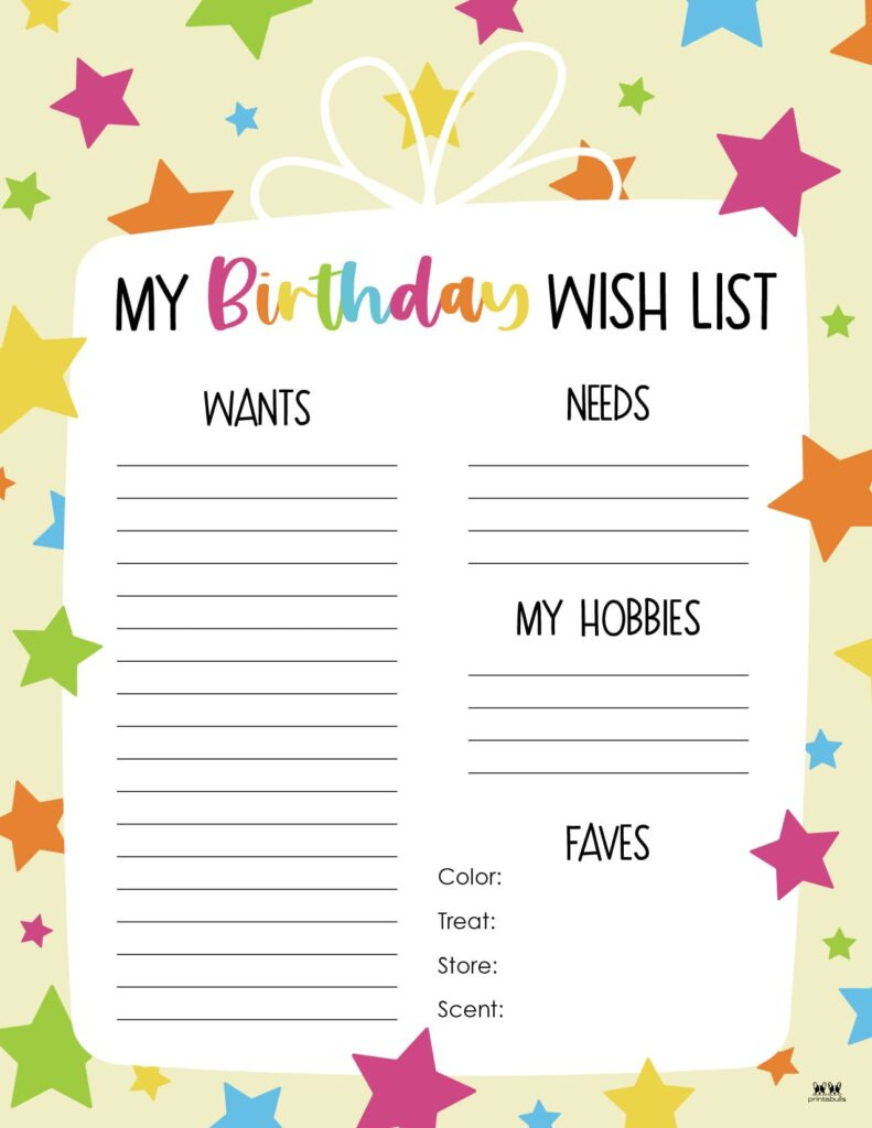 Birthday Wish List Templates - 12 Free Lists | Printabulls intended for FREE Printable Birthday Wish List Printable