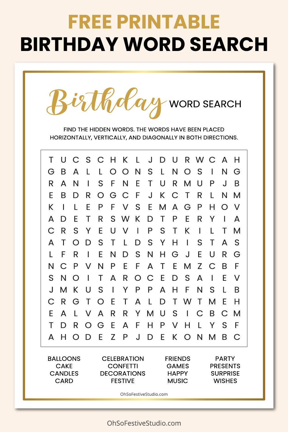 Birthday Word Search - Ohsofestivestudio in FREE Printable Birthday Word Search