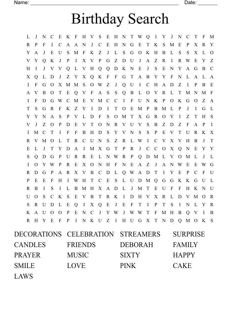 Birthday Word Search - Wordmint throughout Free Printable Birthday Word Search