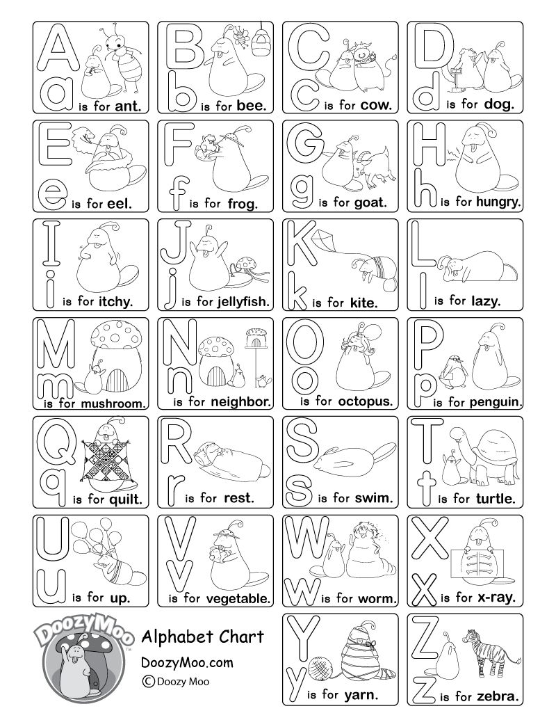 Black And White Alphabet Chart (Free Printable) - Doozy Moo with regard to Free Printable Black And White Alphabet Letters