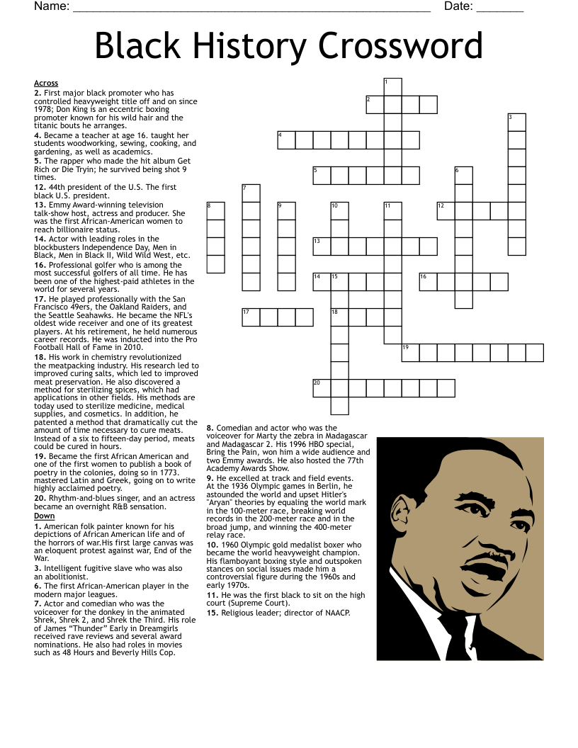 Black History Crossword - Wordmint for Free Printable Black History Crossword Puzzles