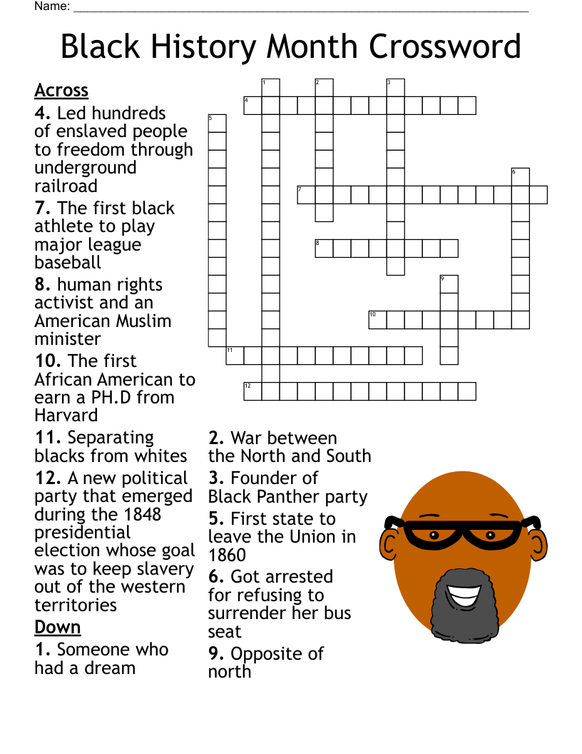 Black History Month Crossword - Wordmint inside Free Printable Black History Crossword Puzzles