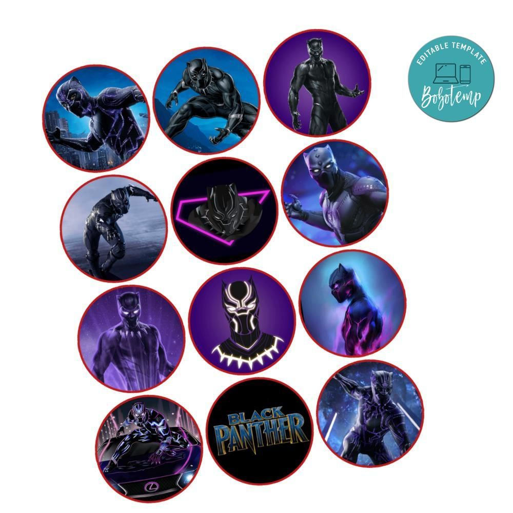 Black Panther Cupcake Toppers Template Printable Instant Download in Free Printable Black Panther Cupcake Toppers