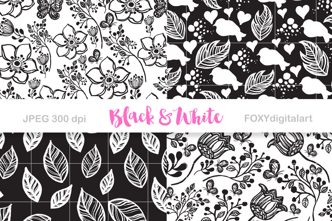 Black White Digital Paper Scrapbookfoxydigitalart | Thehungryjpeg throughout FREE Printable Black and White Scrapbook Paper