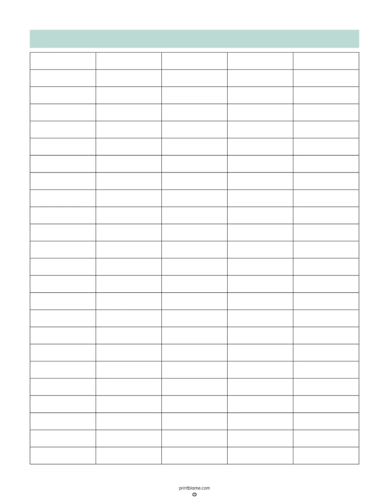 Blank 5 Column Chart Templates - Free 5 Column Tables Pdfs for FREE Printable Blank 5 Column Template