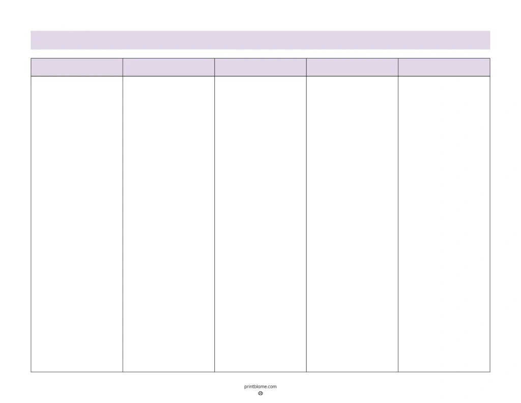 Blank 5 Column Chart Templates - Free 5 Column Tables Pdfs inside Free Printable Blank 5 Column Template