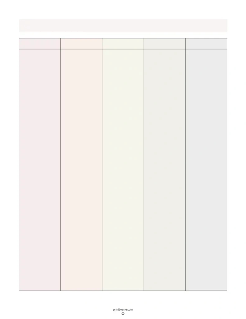 Blank 5 Column Chart Templates - Free 5 Column Tables Pdfs pertaining to FREE Printable Blank 5 Column Template