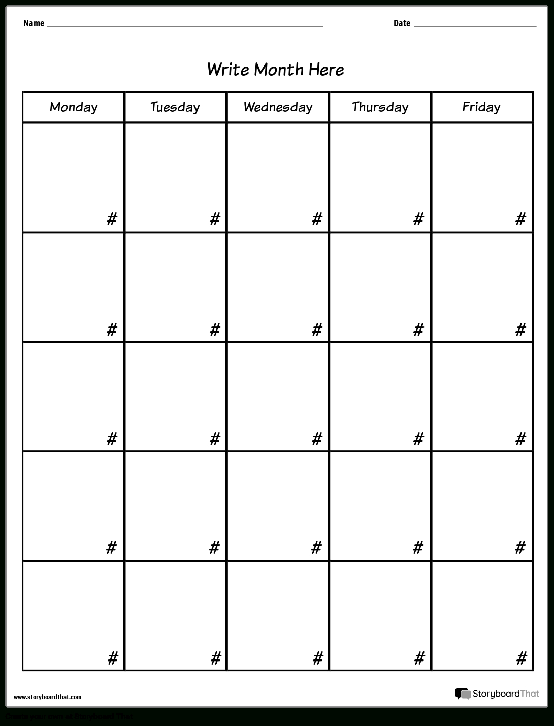 Blank 5 Day Custom Calendar Template Storyboard in FREE Printable Blank 5 Day Calendar
