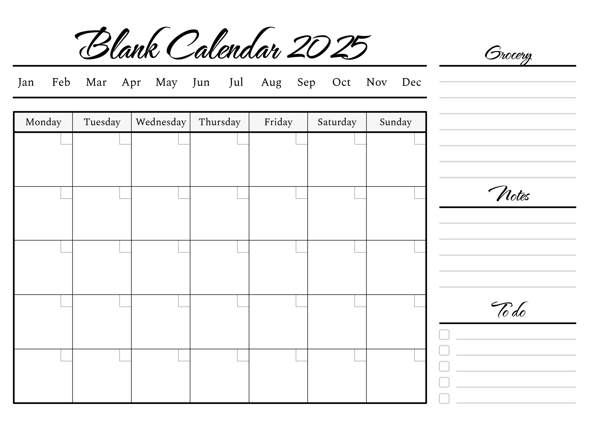 Blank Calendar Template 2025 Free Google Docs Template - Gdoc.io for FREE Printable Blank 2025 Calendar