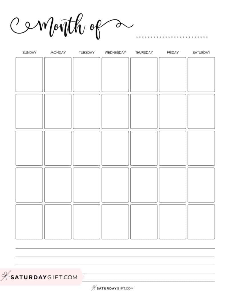 Blank Calendar Templates - 29 Cute &amp;amp; Free Printables | Saturdaygift pertaining to Free Printable Blank Monthly Calendar Pages
