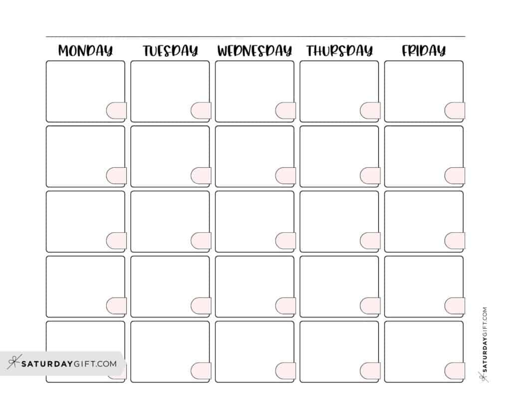 Blank Calendar Templates - 29 Cute &amp;amp; Free Printables | Saturdaygift with regard to FREE Printable Blank Calendar Monday Through Friday