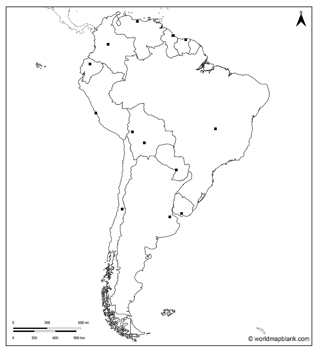 Blank Map Of South America – Outline, Countries, Capitals with regard to Free Printable Blank Map Of South America