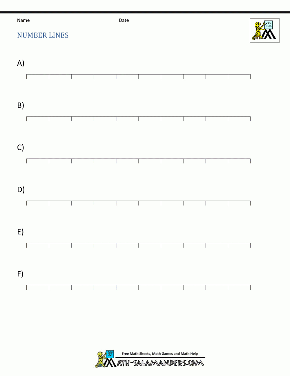 Blank Number Lines with regard to FREE Printable Blank Number Line Worksheets