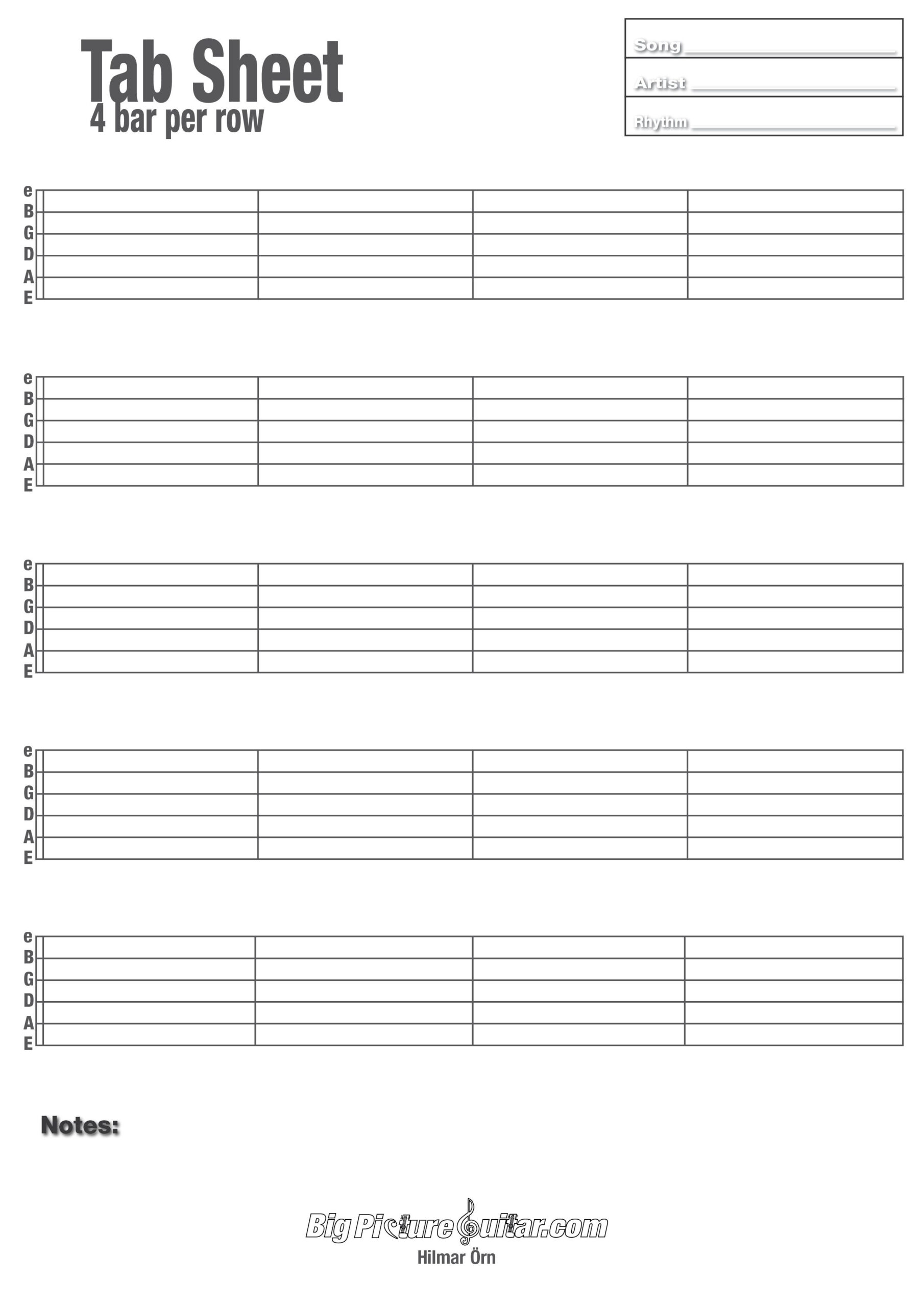 Blank Tab Sheets within Free Printable Blank Guitar Tab Sheets