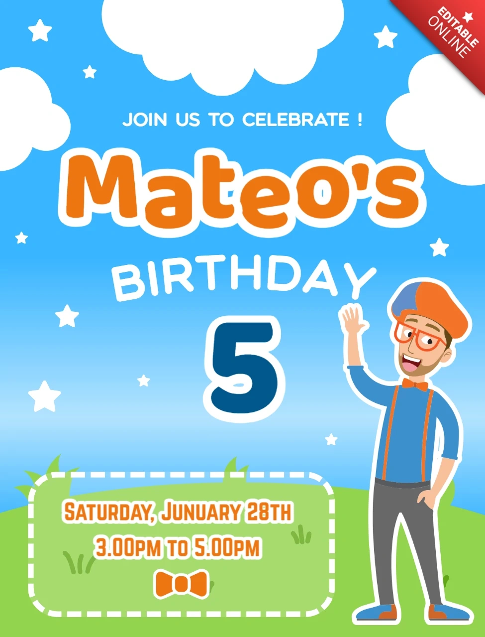 Blippi Birthday Invitation Template Free | Free Design Template regarding FREE Printable Blippi Birthday Invitations